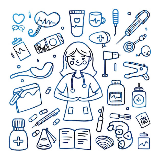 Nurse flat vector linear tem set illustration high quality