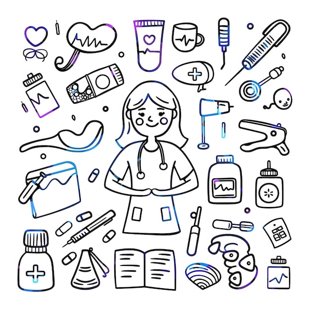 Nurse flat vector linear tem set illustration high quality