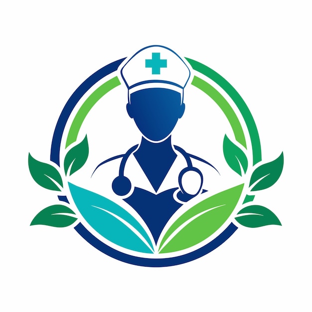 A nurse holding a stethoscope within a circle logo design symbolizing medical care and expertise Visualize a community coming together to support healthcare workers