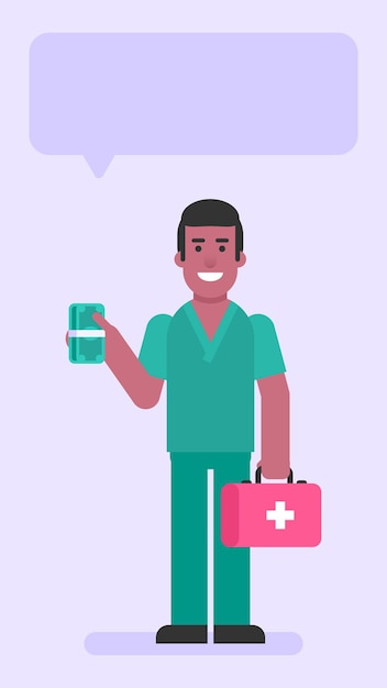 Nurse man holding suitcase and wad money