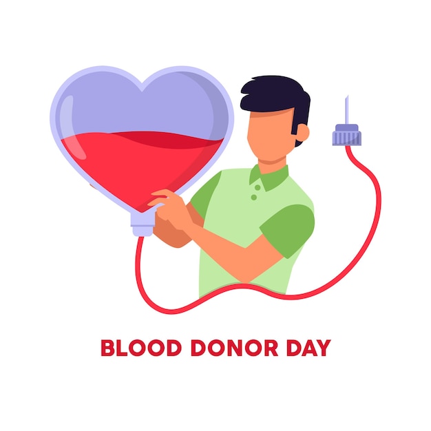 Nurse man taking blood from central to heart Colored flat graphic vector illustration