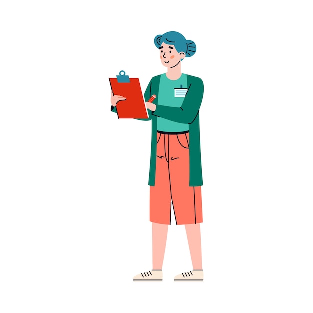 Nurse or medician makes notes in clipboard cartoon illustration isolated