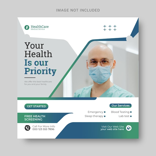 Nurse related social media post banner flyer template or square facebook cover template