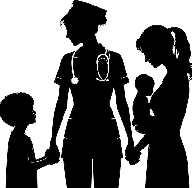 Nurse With Child black color silhouette