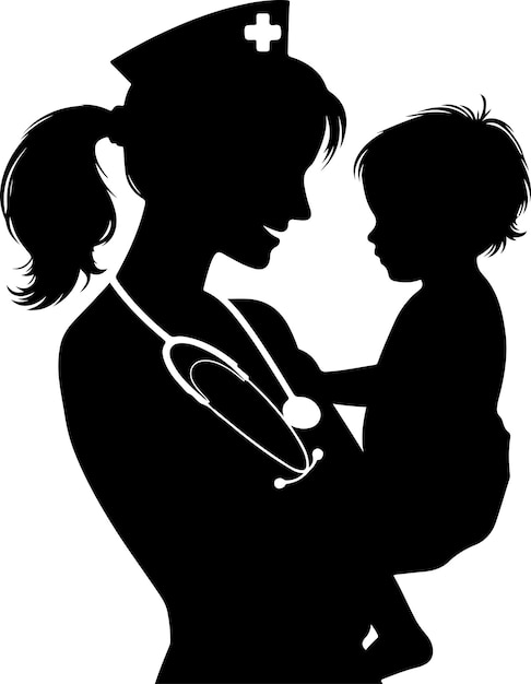 Nurse With Child black color silhouette