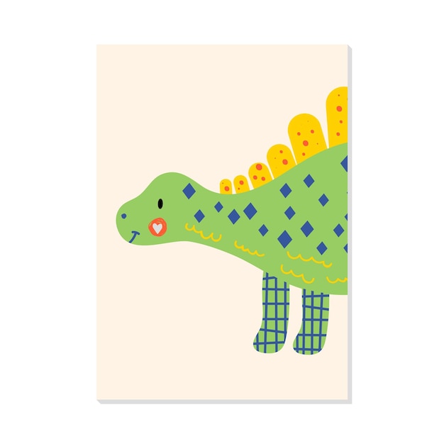 Nursery card with cute dinosaur stegosaurus For kids prints postcards wall art