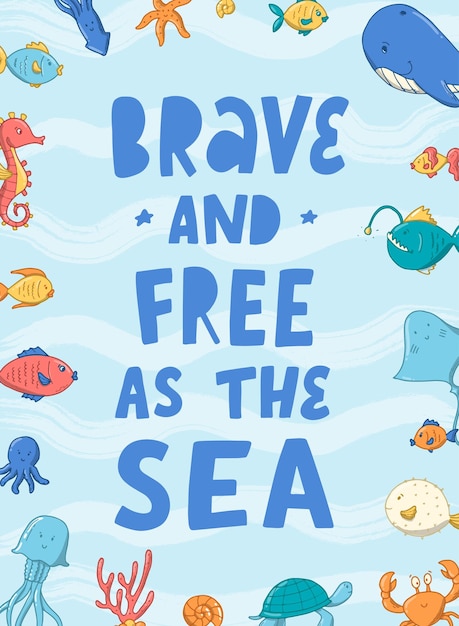 Nursery sea poster with doodles and quote