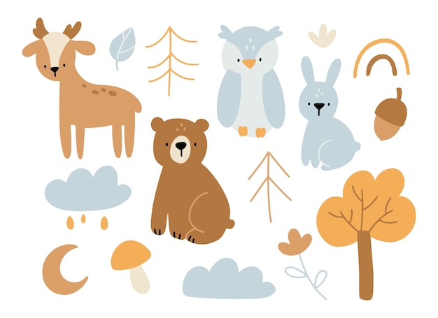 Nursery set of woodland animals forest animals boho