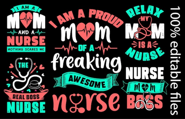 Nursing typography t shirt design bundle