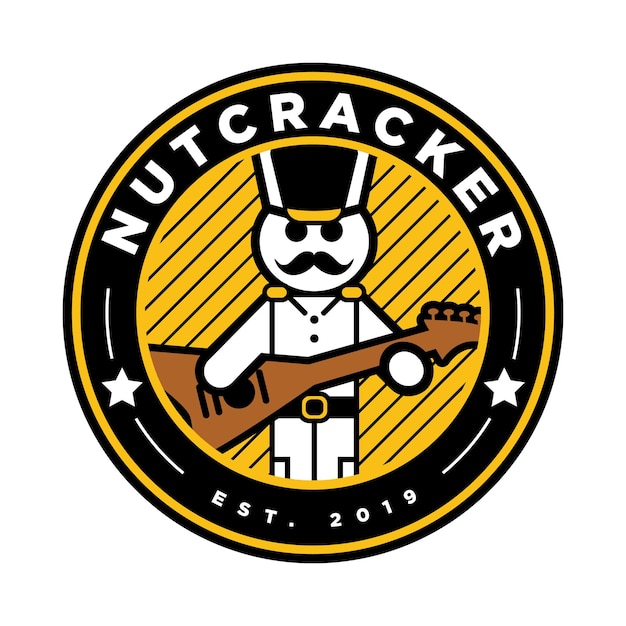 Nutcracker badge branding holding a guitar