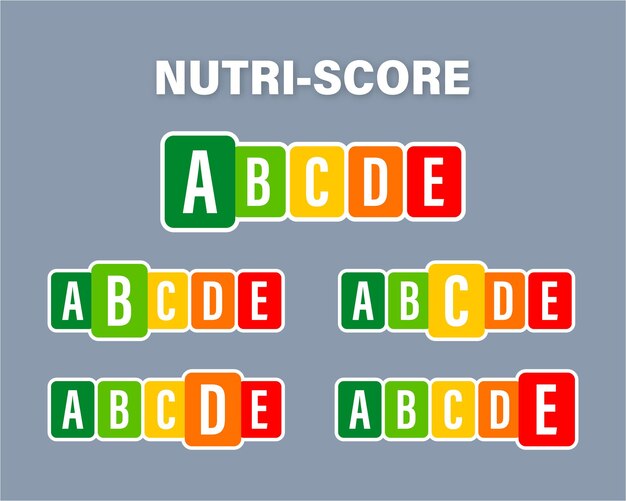 Nutri score for packaging design. Logo, icon, label. Vector stock illustration.