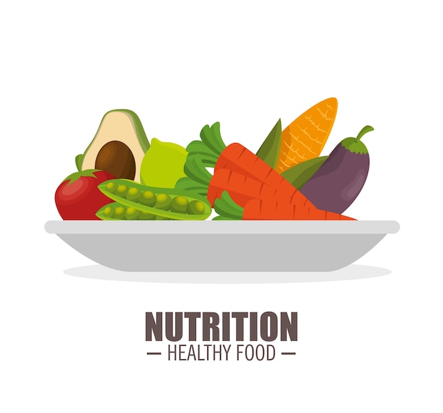 nutrition healthy food and tasty vegetables over plate