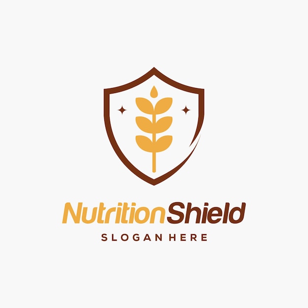 Nutrition Shield logo designs concept vector Shield and Wheat logo template icon symbol