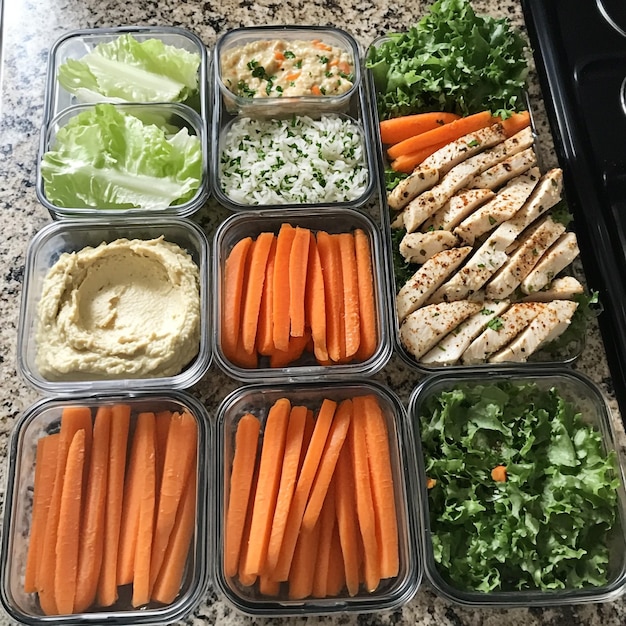 Vector nutritious meal prep a colorful array of balanced ingredients for healthy weekday lunches