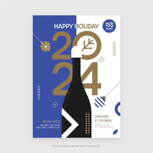 NYE New Year Night Party Event Flyer Template in Vector