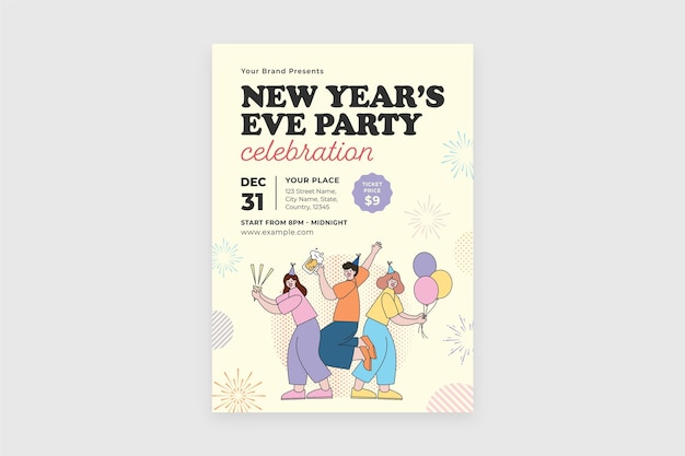 NYE New Years Eve Flyer Template in Vector