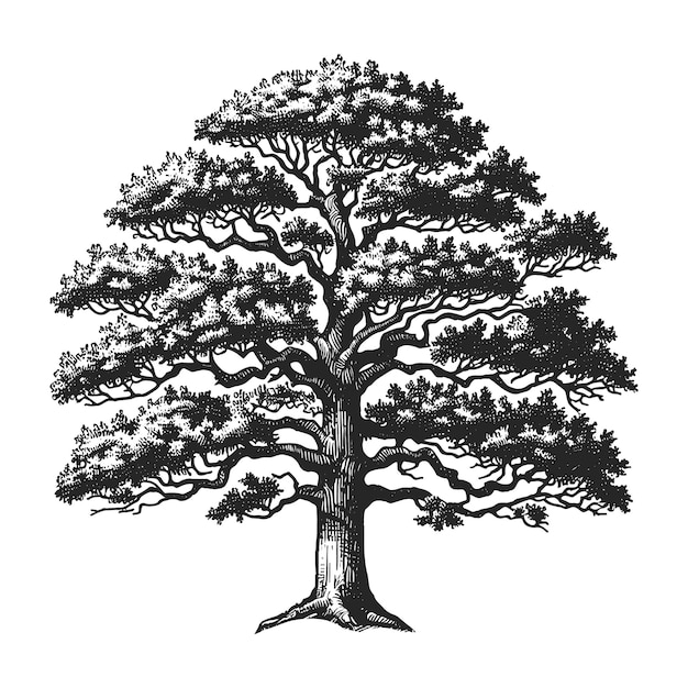 Vector oak tree hand drawing sketch style vector