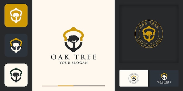 oak tree logo design, tree inside an acorn and business card design