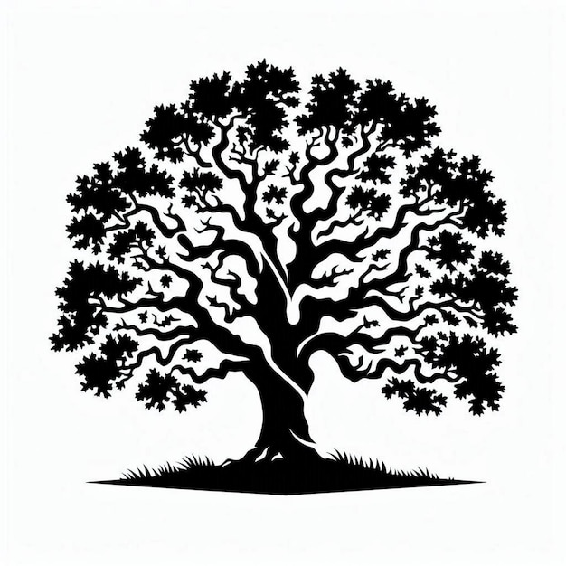 Vector oak tree silhouette design for high quality black and white