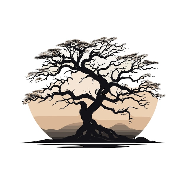 An oak tree silhouette tattoo vector simplistic