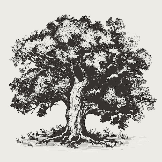 Vector oak vector drawing isolated hand drawn engraved style illustration