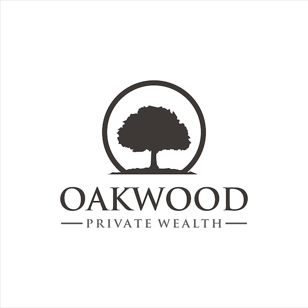 oak wood private wealth logo design template vector