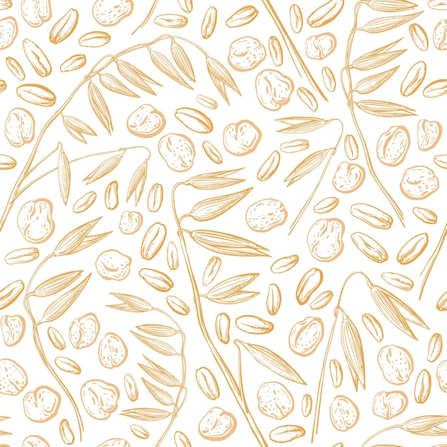 Oat seed flakes seamless pattern Organic farm eat