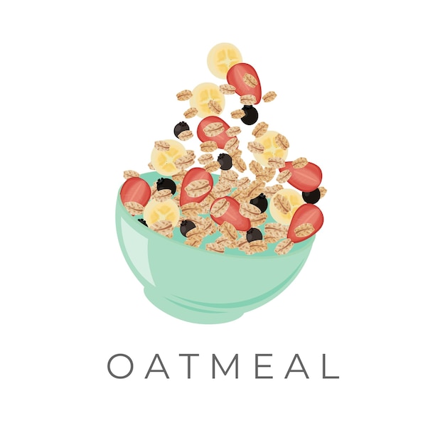 Oat Seed Vector Illustration Logo In A Bowl With Fresh Fruit