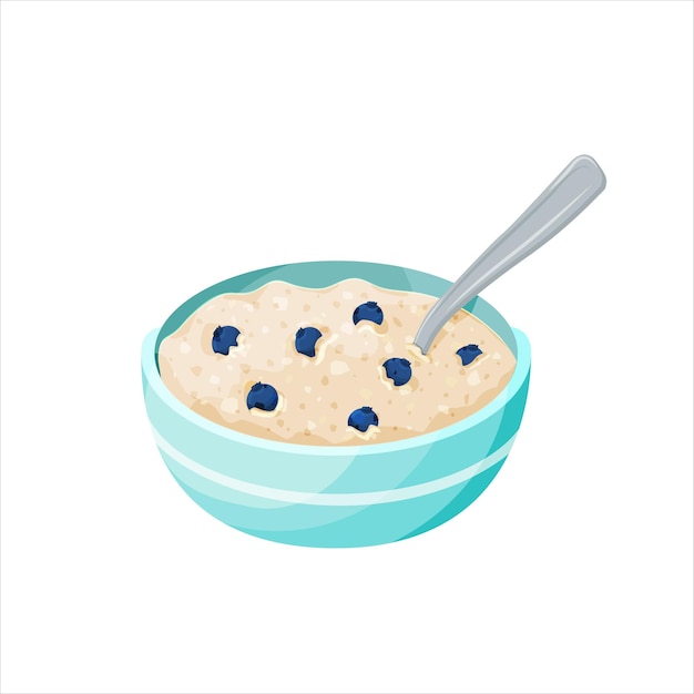 Oatmeal porridge with blueberries in bowl. Healthy breakfast, vegetarian food.