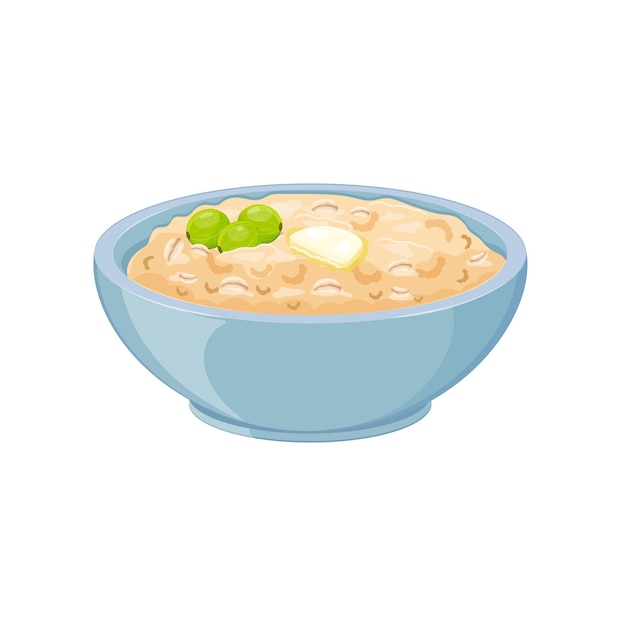 Oatmeal with gooseberries in blue plate Vector illustration of healthy breakfast