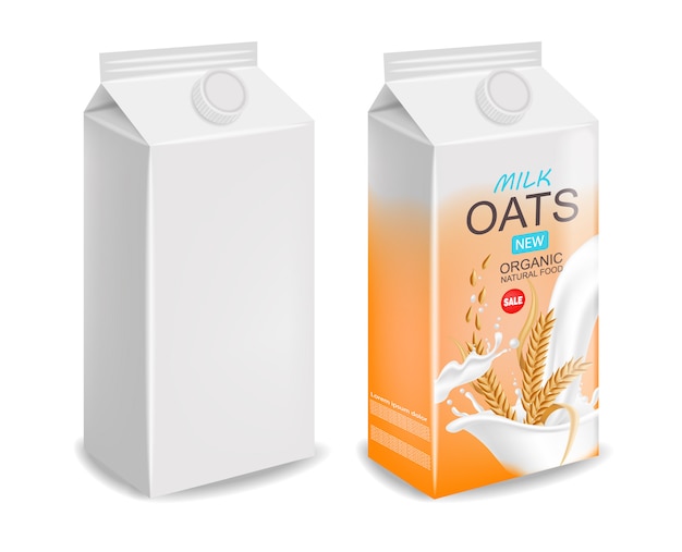 Oats milk realistic, organic milk, new product, fresh milk, box package isolated