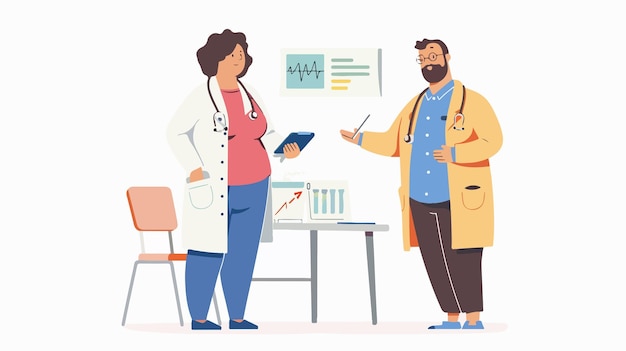 Vector obesity problem concept with doctor and patient