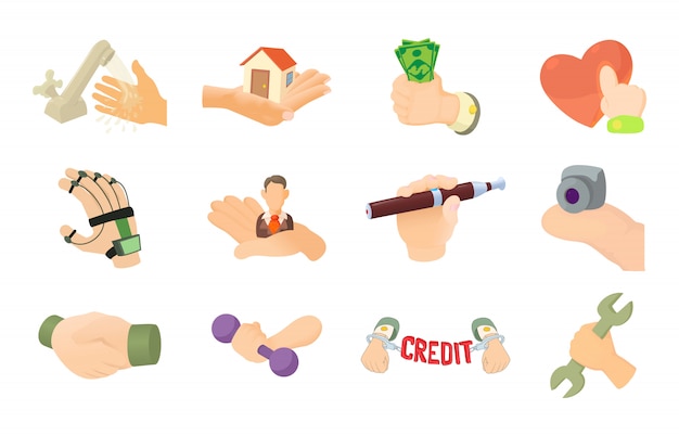 Object in hand icon set 