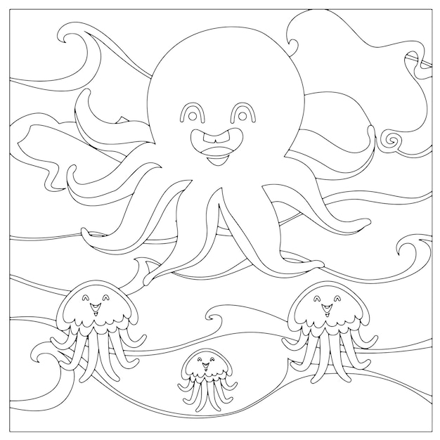 Ocean Animal Hand drawn Printable coloring Page for Kids