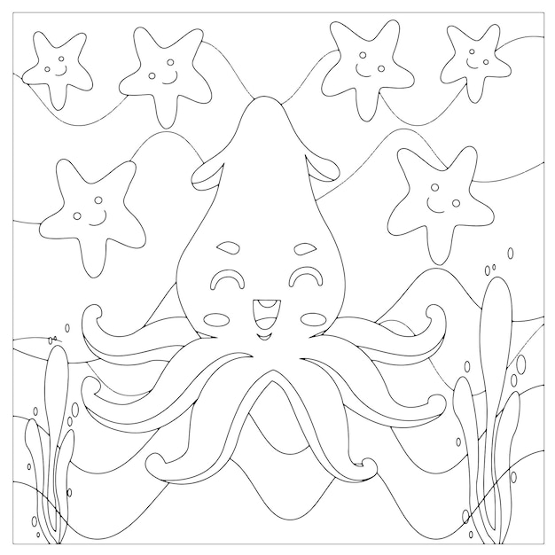 Ocean Animal Hand drawn Printable coloring Page for Kids