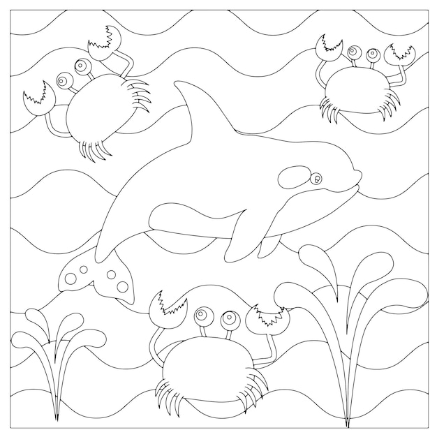 Ocean Animal Hand drawn Printable coloring Page for Kids