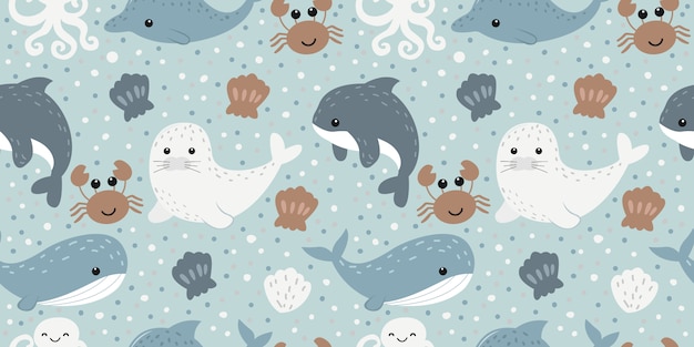 Ocean animals seamless pattern