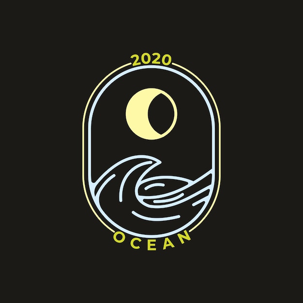 Ocean badge logo line art illustration design