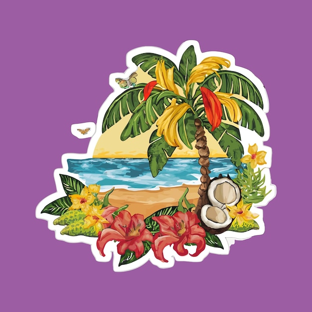 ocean beach graphic sticker design