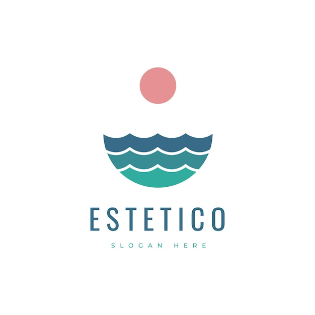 ocean beauty colorful nature tropical sunset landscape travel logo design vector illustration