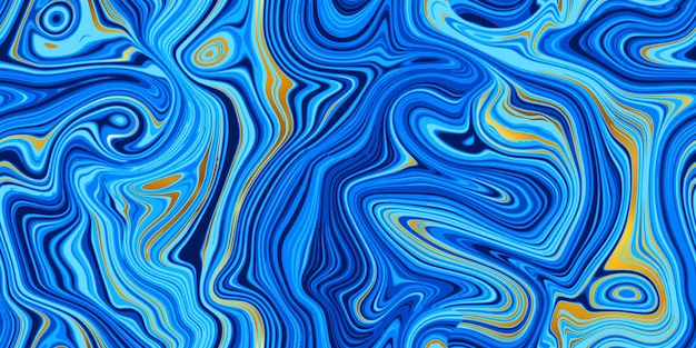 Ocean blue and gold seamless marble pattern with psychedelic swirls