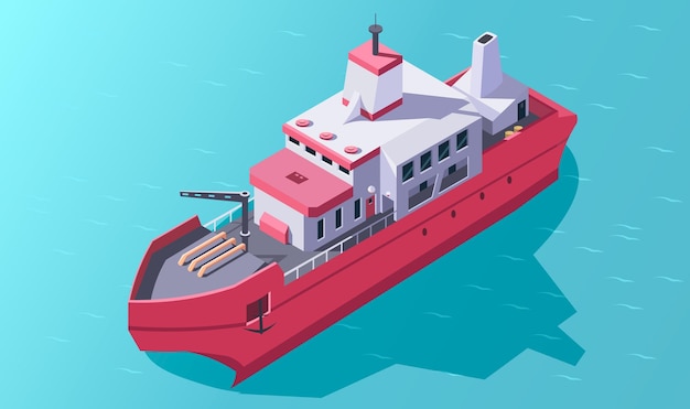 Ocean cargo transport ship isometric Sea vessel type 3d Logistic ship Water shipment crane container Vector illustration