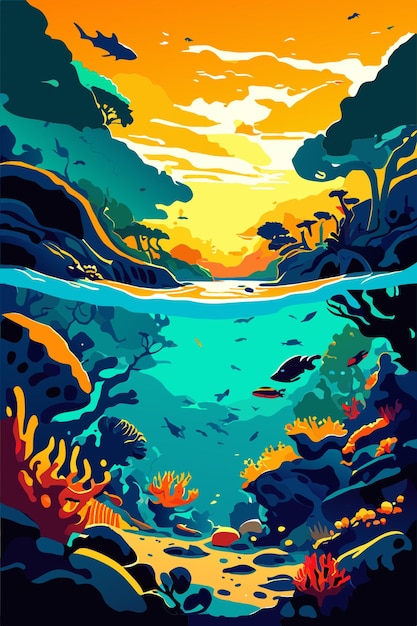 Vector ocean floor biome vector illustration flat 2