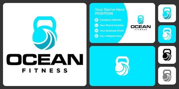 Ocean and kettlebell logo design with business card template