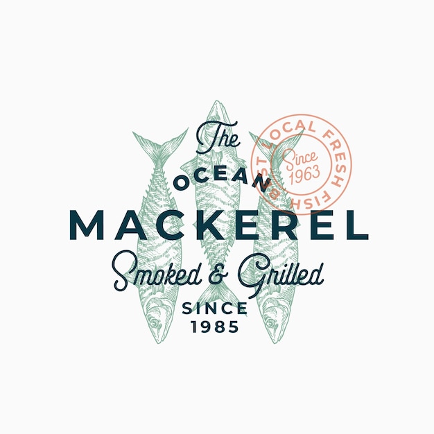 Ocean Mackerel Smoked and Grilled. Abstract  Sign, Symbol or Logo Template.