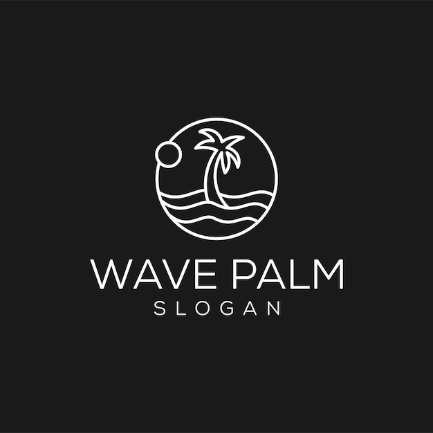 ocean minimalist line art logo design ocean beach view with palm tree and sunset line art simple