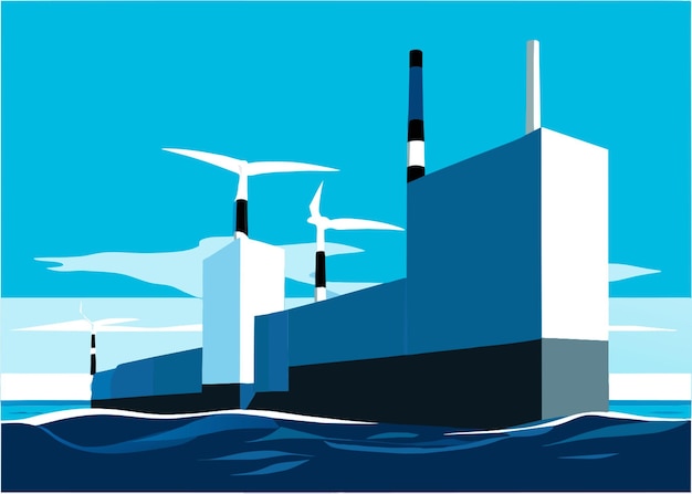 Vector ocean power station vector illustration