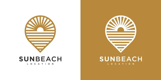 Ocean sun wave location logo design template Premium Vector