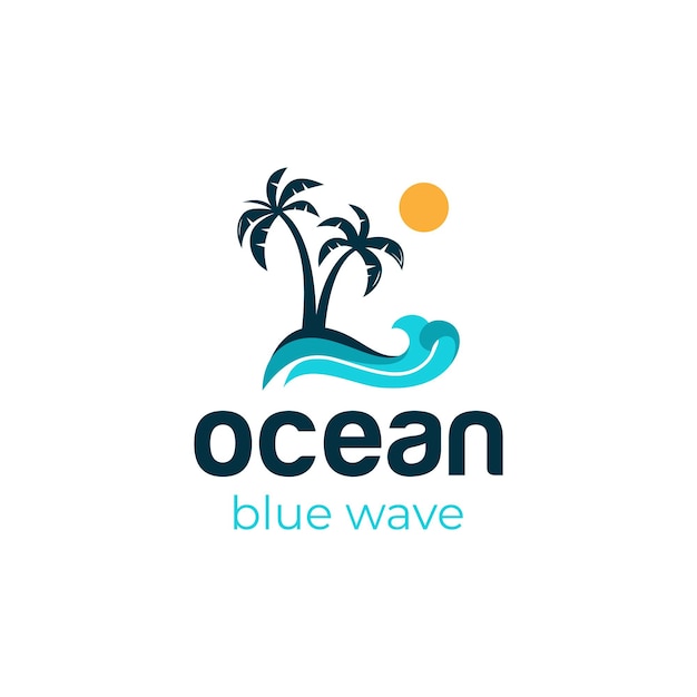 Ocean surf vector element logo design for summer beach with sunset vacation logo illustration