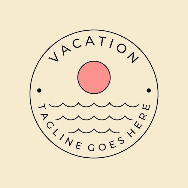 Ocean vacation wave badge logo line art vector illustration design